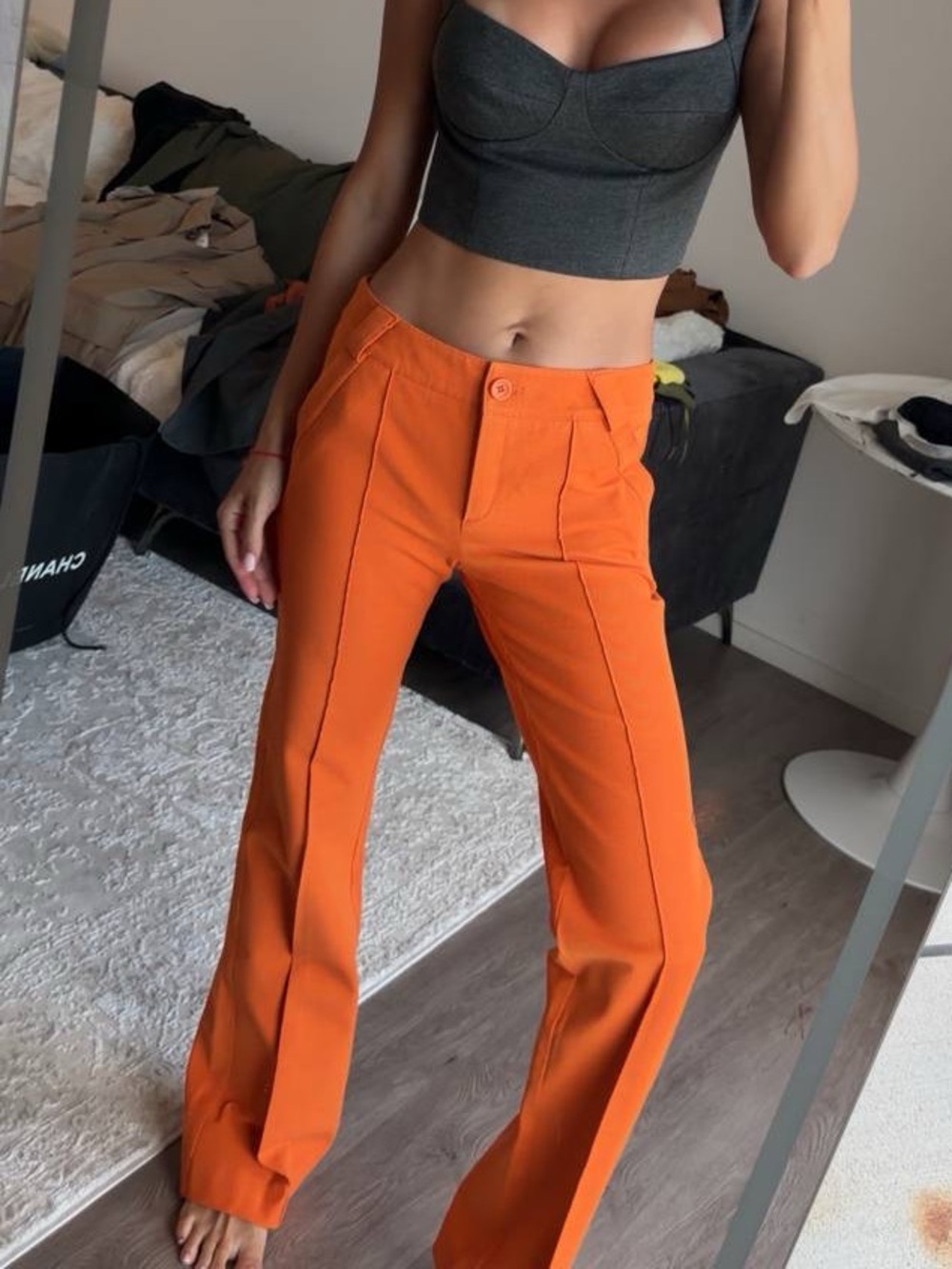 High-Rise Wide-Leg Orange Trousers